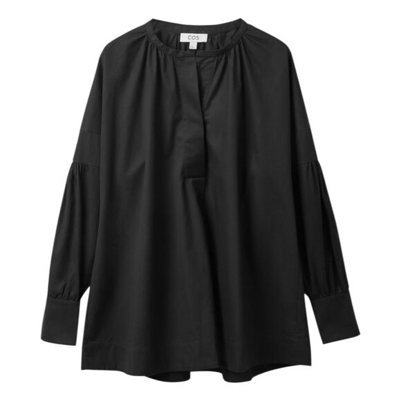 COS Black Elegant Pleated Cotton Tunic Blouse 4 - Picture 1 of 6